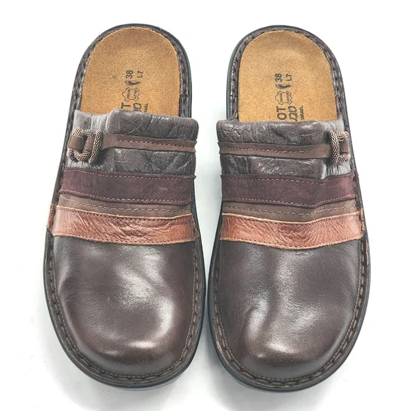 NAOT NWOB Belize Brown Burgundy Leather Mules & Clogs Size 7 - Picture 3 of 6